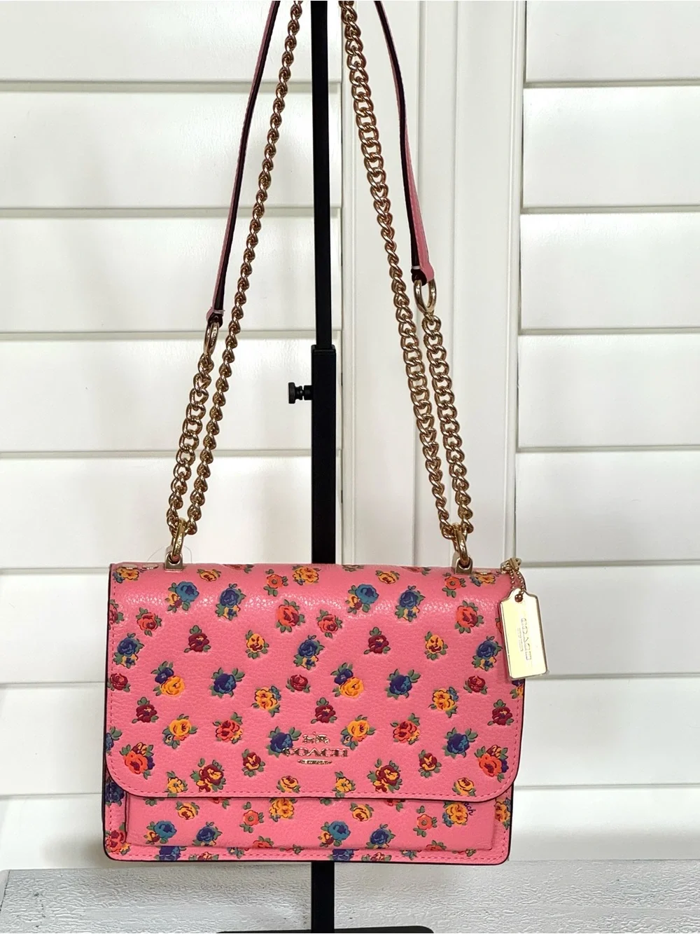 Coach Pink Floral Leather Crossbody Shoulder Bag NWT
